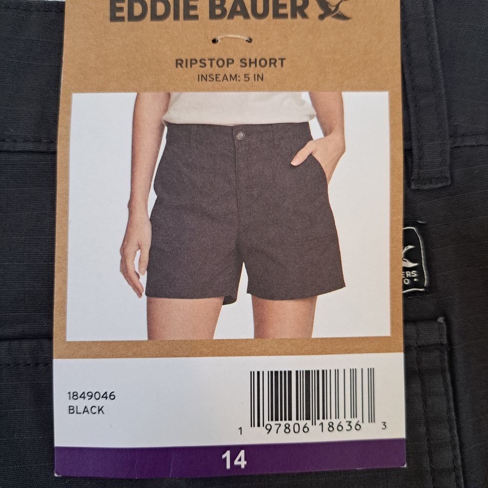 Eddie Bauer Ripstop Short Womens 14 Black NWT Utility Hiking 5in Inseam 1519-210